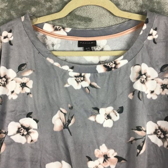 Tahari Women’s XL Floral Stretch Sleep Top – Soft Gray Lounge Shirt - Picture 12 of 14